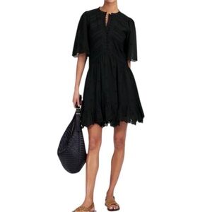 Madewell Eyelet Flutter Sleeve Mini Dress in Jet Black Cotton